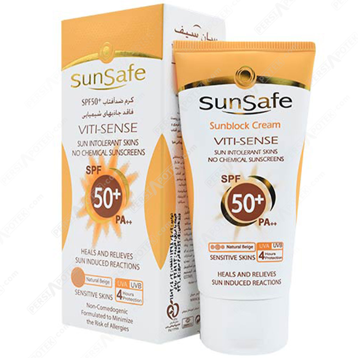 کرم ضد آفتاب سان سیف SPF50 فاقد جاذب های شیمیایی بژ طبیعی